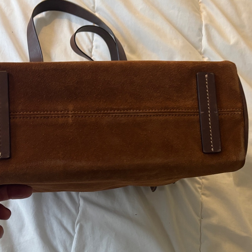 Bloomingdale’s Brown Suede Leather Tote Bag - Picture 3 of 4